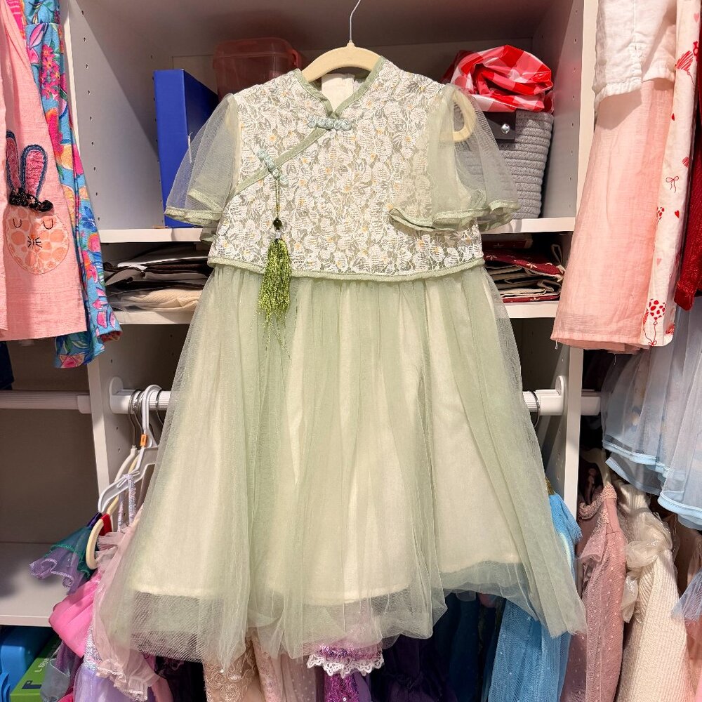 Girls Chinese-Style Tulle Dress – Size 3–5 Years